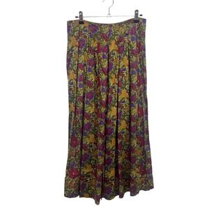 VTG Floral‎ Pleated Midi Skirt 8 Rayon Cottagecore Boho Prairie Style Patterned
